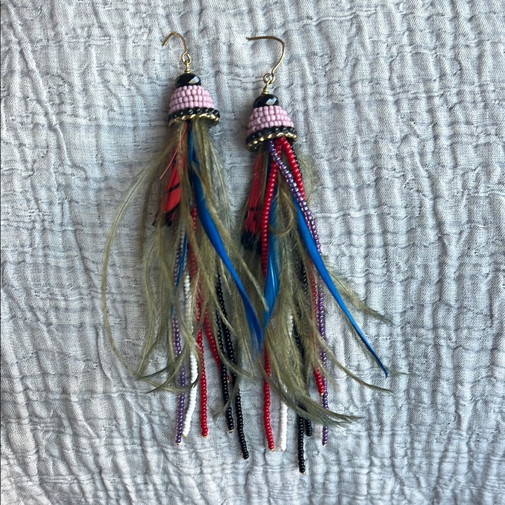 Etro Beaded Feather Earrings